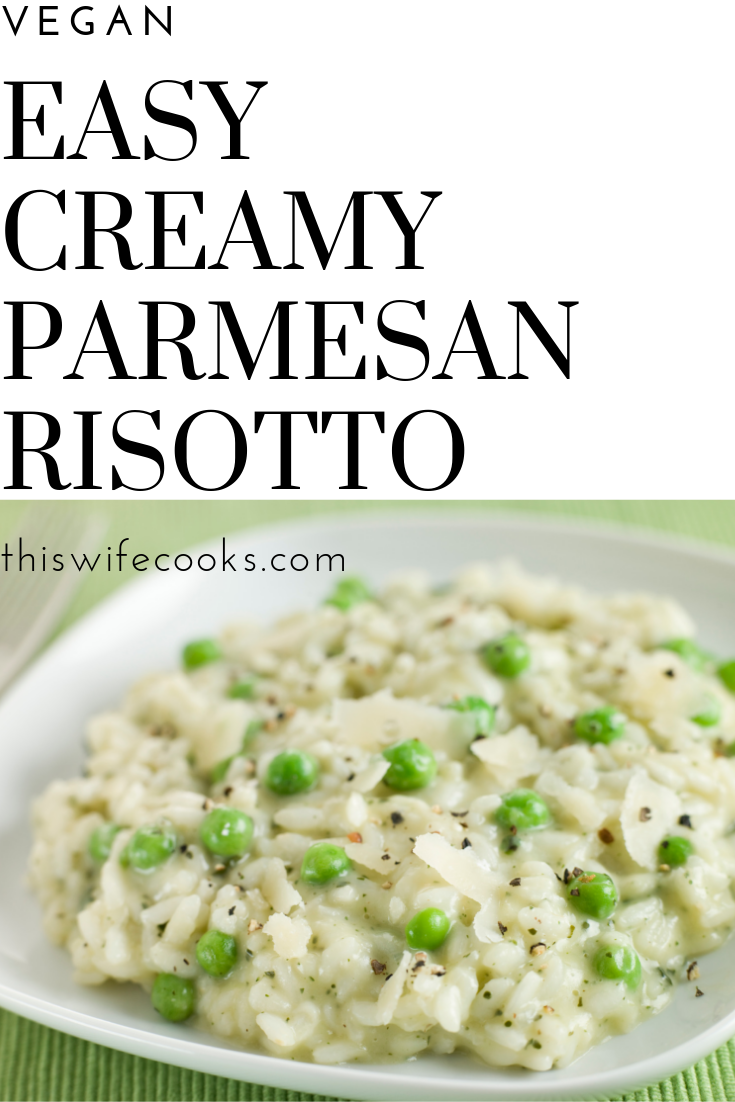 Easy Vegan Parmesan Risotto - A quick and easy comfort food classic that you can have on the table in under 30 minutes! via @thiswifecooks