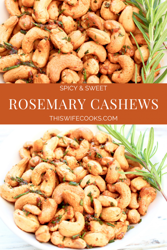 Rosemary Cashews ~ These roasted cashews are a little sweet, a little spicy, completely delicious, and perfect for holiday gifting!
