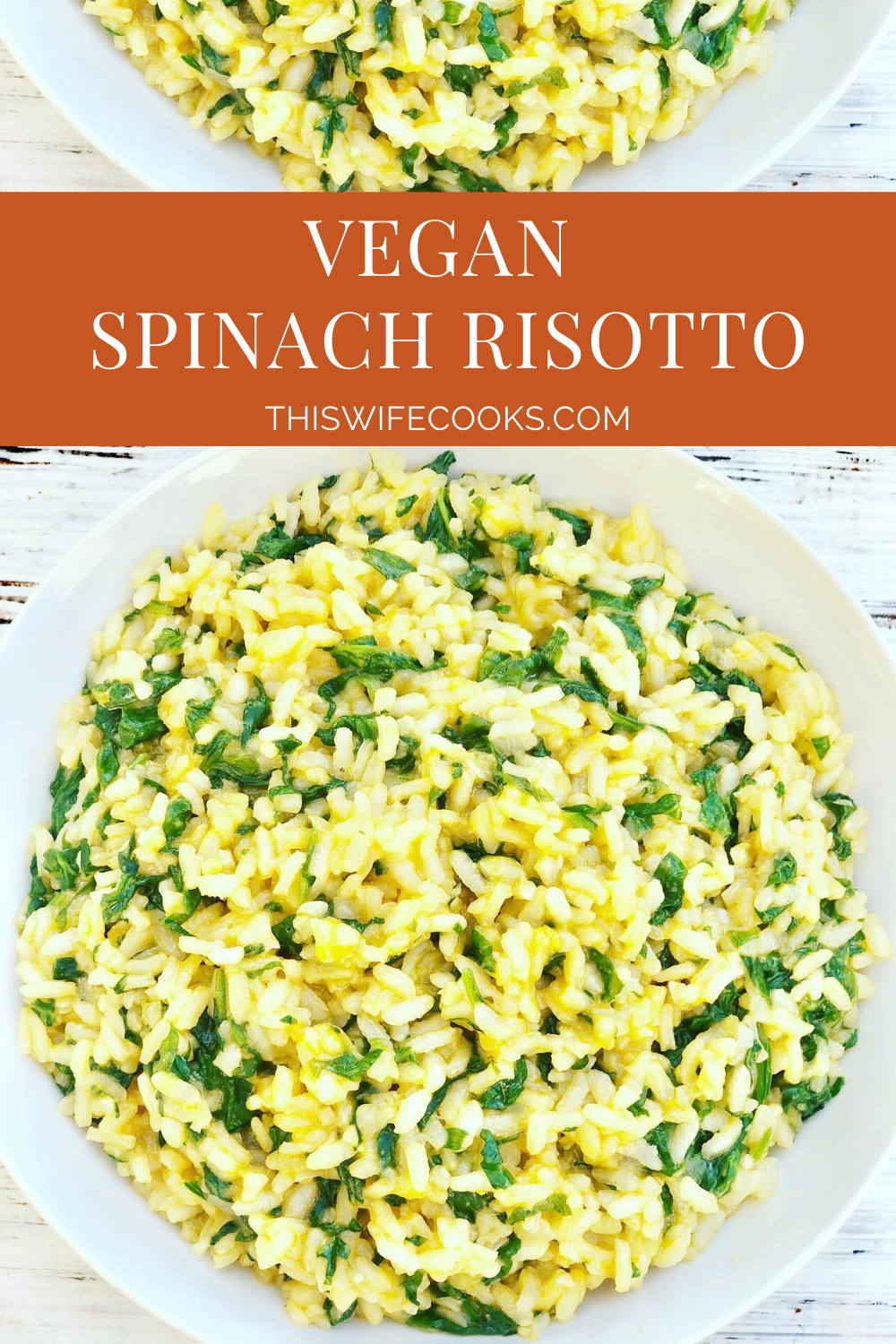 Vegan Spinach Risotto - A rich and creamy Italian comfort food meal made with fresh spinach, Arborio rice, and dairy-free feta cheese. via @thiswifecooks