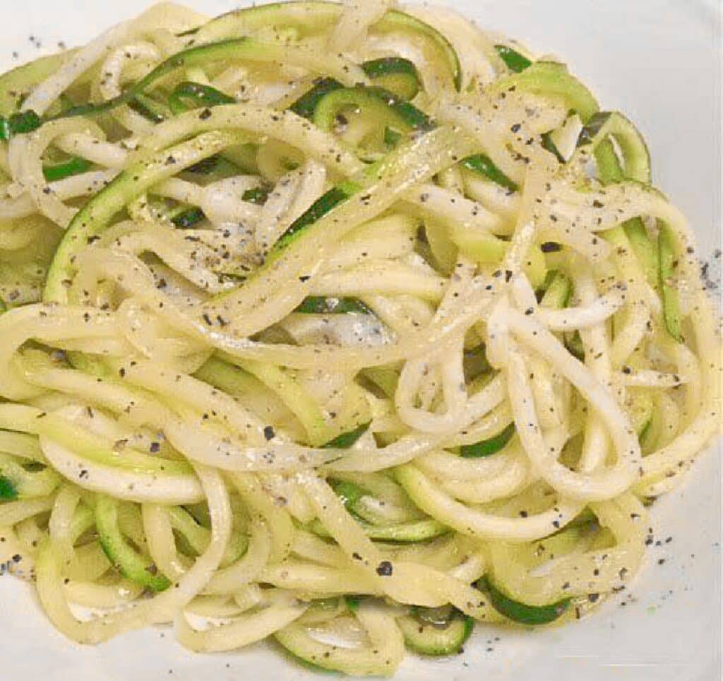 Zucchini Pasta Aglio e Olio (Oil and Garlic Zucchini Noodles) ~ Fresh zucchini replaces traditional noodles in this low carb version of an Italian classic.