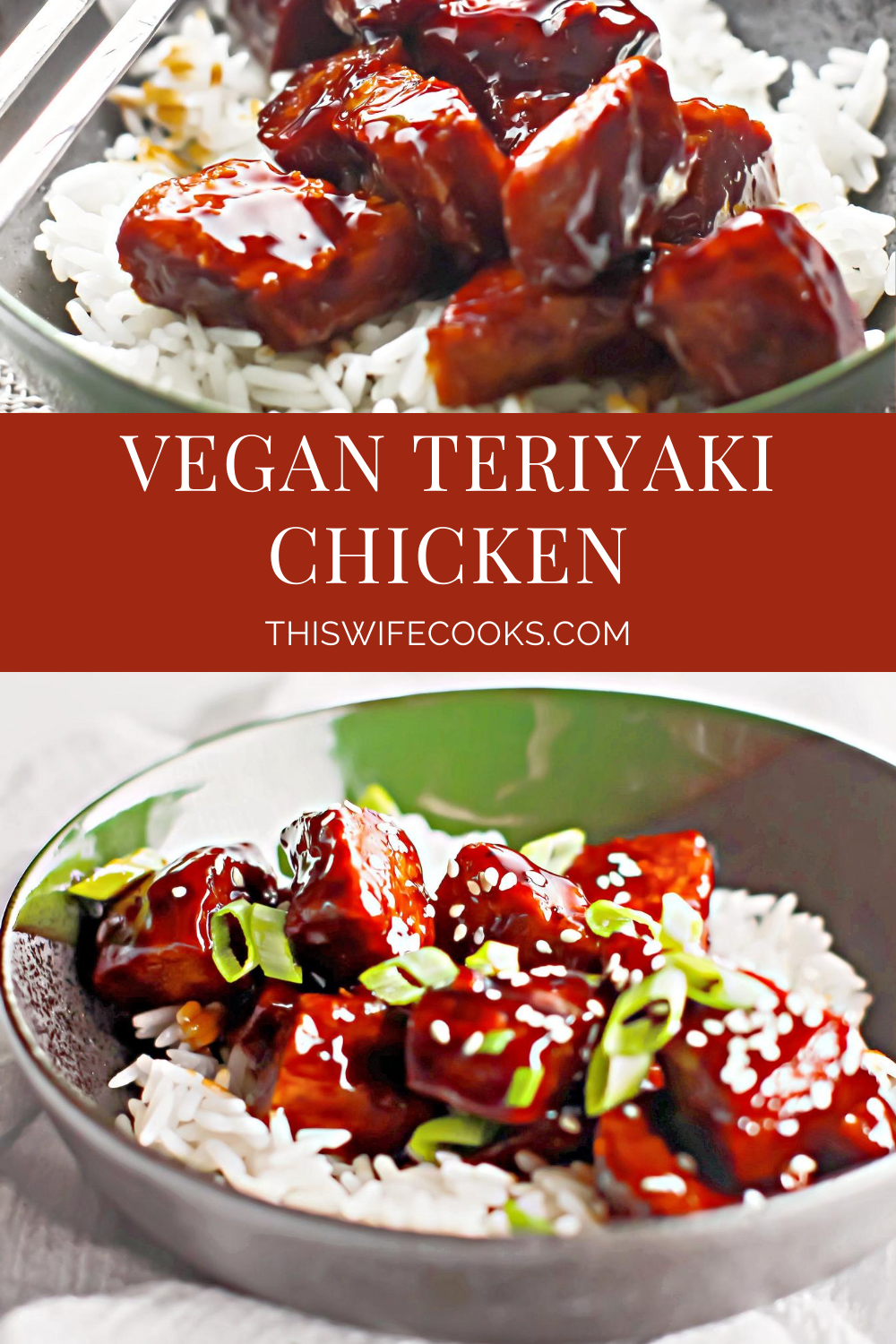 Vegan Teriyaki Chicken – Baked vegan chicken-style strips coated in a sweet and savory tamari-ginger glaze. An easy plant-based dinner. via @thiswifecooks