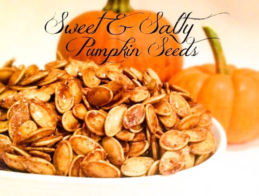 Sweet and Salty Pumpkin Seeds - Fresh pumpkin seeds are slow roasted 90 minutes for a sweet and salty snack, perfect for fall!