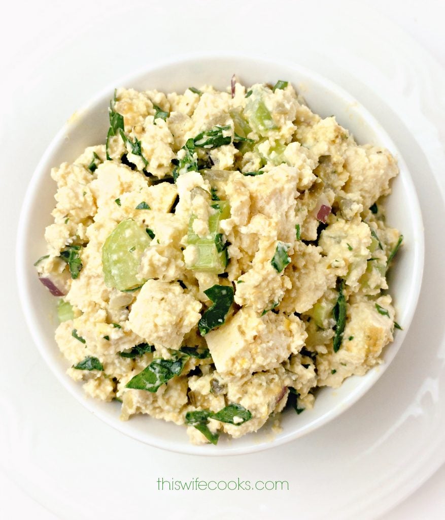 The Six-Million Dollar Tofu Egg Salad ~ Plant-based version of egg salad with extra-firm tofu, fresh veggies, and a perfectly seasoned dressing.