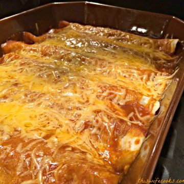 Beefy Bean and Cheese Vegan Enchiladas | An easy and delicious weeknight dinner the family will love! | thiswifecooks.com | #vegantexmex #veganenchiladas #thiswifecooksrecipes #beanandcheese