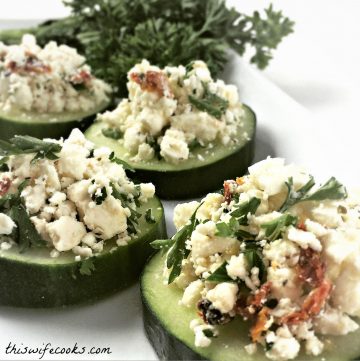 Feta Cucumber Bites - Easiest appetizer ever! | thiswifecooks.com