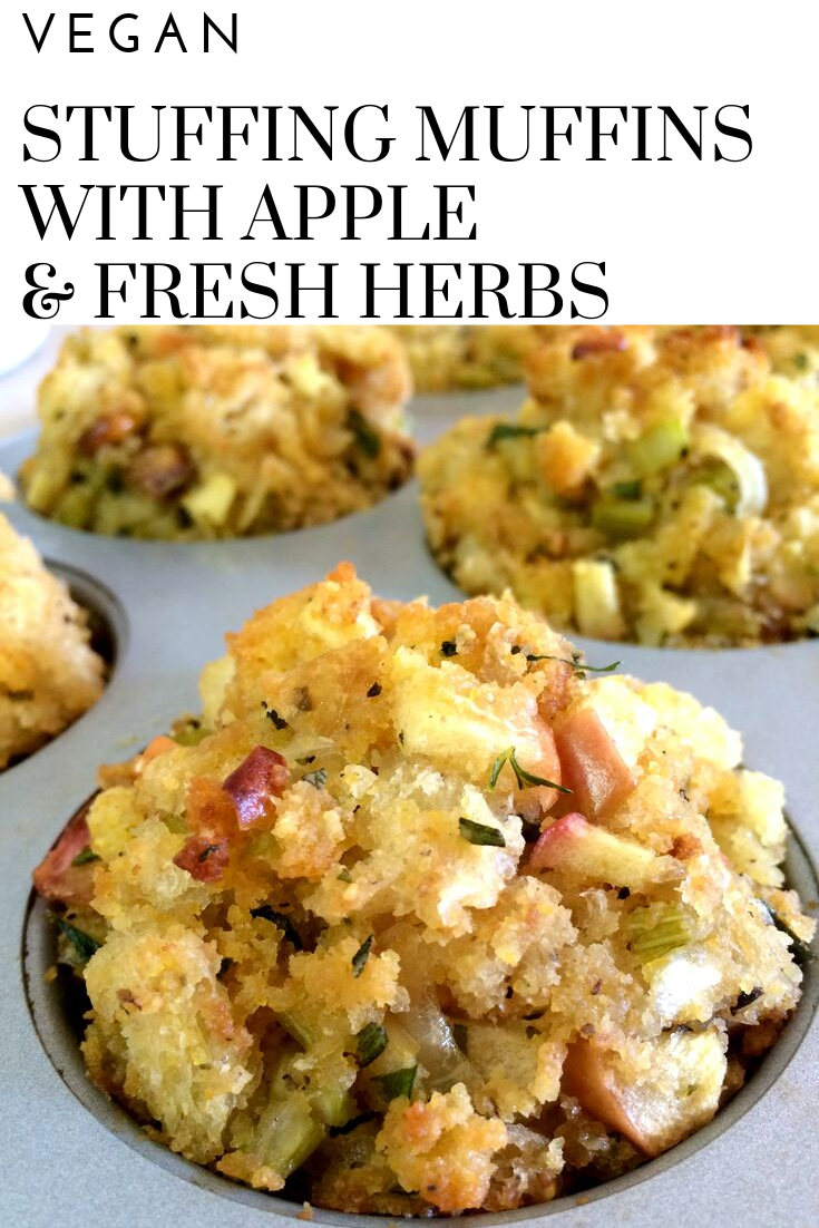 Sourdough Stuffing Muffins with Apple and Fresh Herbs - Perfectly portioned stuffing servings. Easy to prepare in advance and cook the day of the big feast! via @thiswifecooks