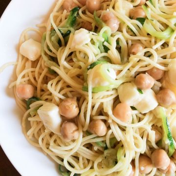 Zucchini Noodles and Spaghetti Olio with Chickpeas and Mozzarella