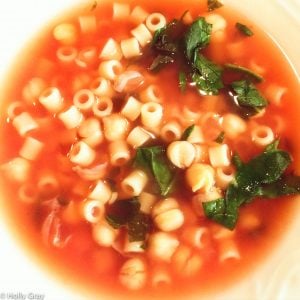 Chickpea and Pasta Soup with Spinach ~ Hearty without feeling heavy, this comforting soup combines the wholesome goodness of protein-rich chickpeas, perfectly cooked pasta, and nutrient-dense spinach in a savory homemade broth.