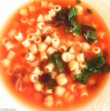 Chickpea and Pasta Soup with Spinach - Hearty without being heavy. The secret ingredient and key to greatness is the homemade vegetable stock.
