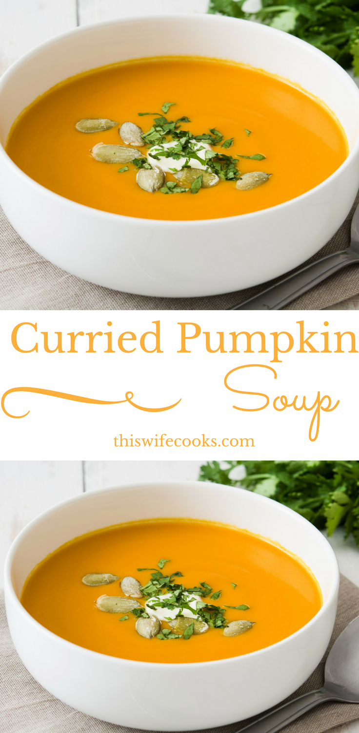 Vegan Curried Pumpkin Soup Recipe - This Wife Cooks