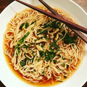 Sriracha Ramen Soup with Bok Choy and Shiitake Mushrooms -Sriracha Ramen Soup ~ A deliciously spicy and flavorful ramen soup with fresh vegetables and a kick of sriracha.