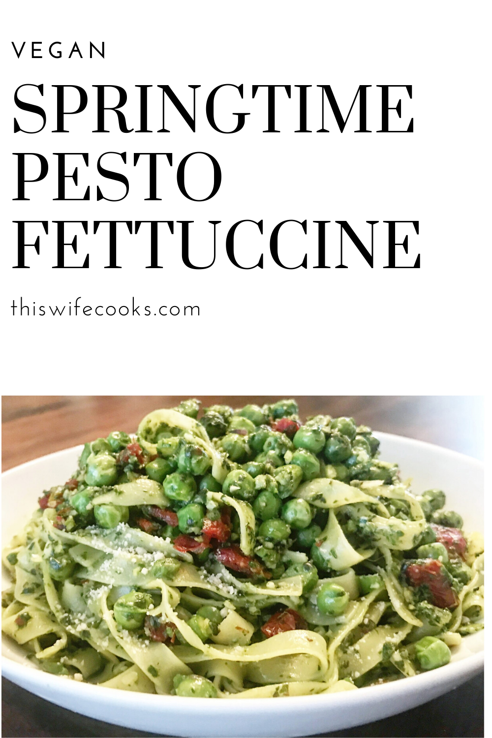 Springtime Pesto Fettuccine - Asparagus, peas, sun-dried tomatoes, and pesto make for a delicious springtime (anytime!) pasta dinner. Dairy-free and Vegan. via @thiswifecooks