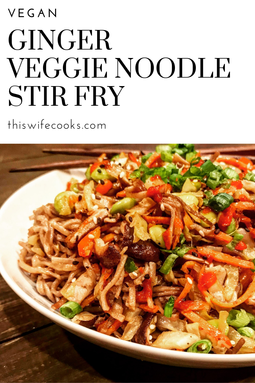 Ginger Vegetable Noodle Stir Fry - Colorful, flavorful, and loaded with good-for-you veggies! Easily customizable to whatever vegetables you have on hand. via @thiswifecooks