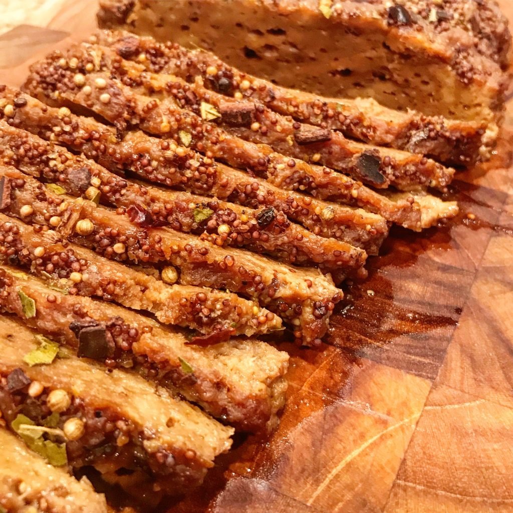 Glazed Corned Seitan Roast | Homemade seitan with a sweet mustard glaze and pickling spices - perfect for vegan Reuben sandwiches or your St. Patrick's day roast! 