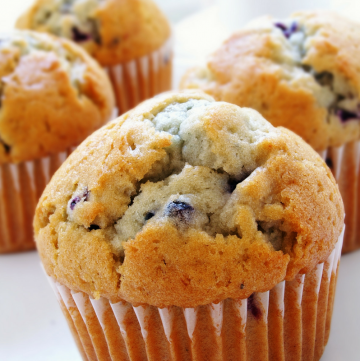 Vegan Blueberry Muffins! Dairy-free, vegan, and ready in 30 minutes! Perfect for packing in lunches or a quick breakfast on the go!