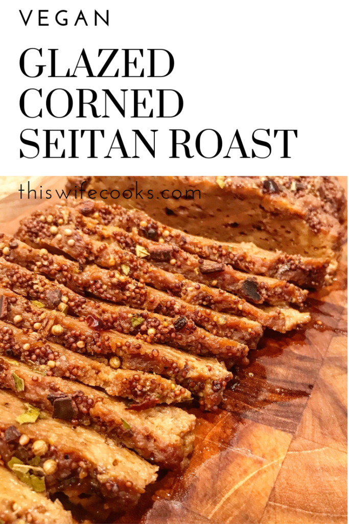 Homemade seitan with a sweet mustard glaze and pickling spices - perfect for vegan Reuben sandwiches or your St. Patrick's day roast! 