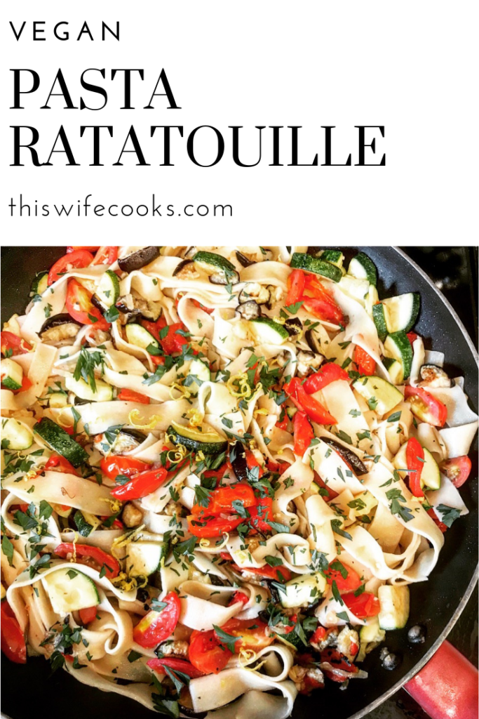 Easy to make, one pot dish bursting with robust flavors of the season - zucchini, tomatoes, garlic, eggplant, lemon, red peppers... it's all in there... tossed with fresh pappardelle pasta for a company-worthy meal at home.