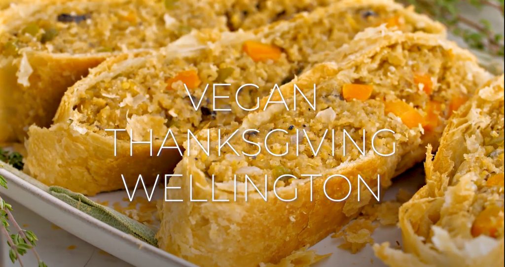 Vegan Thanksgiving Wellington - Loaded with savory quinoa, garbanzo beans, and veggies, then wrapped and baked in puff pastry. 