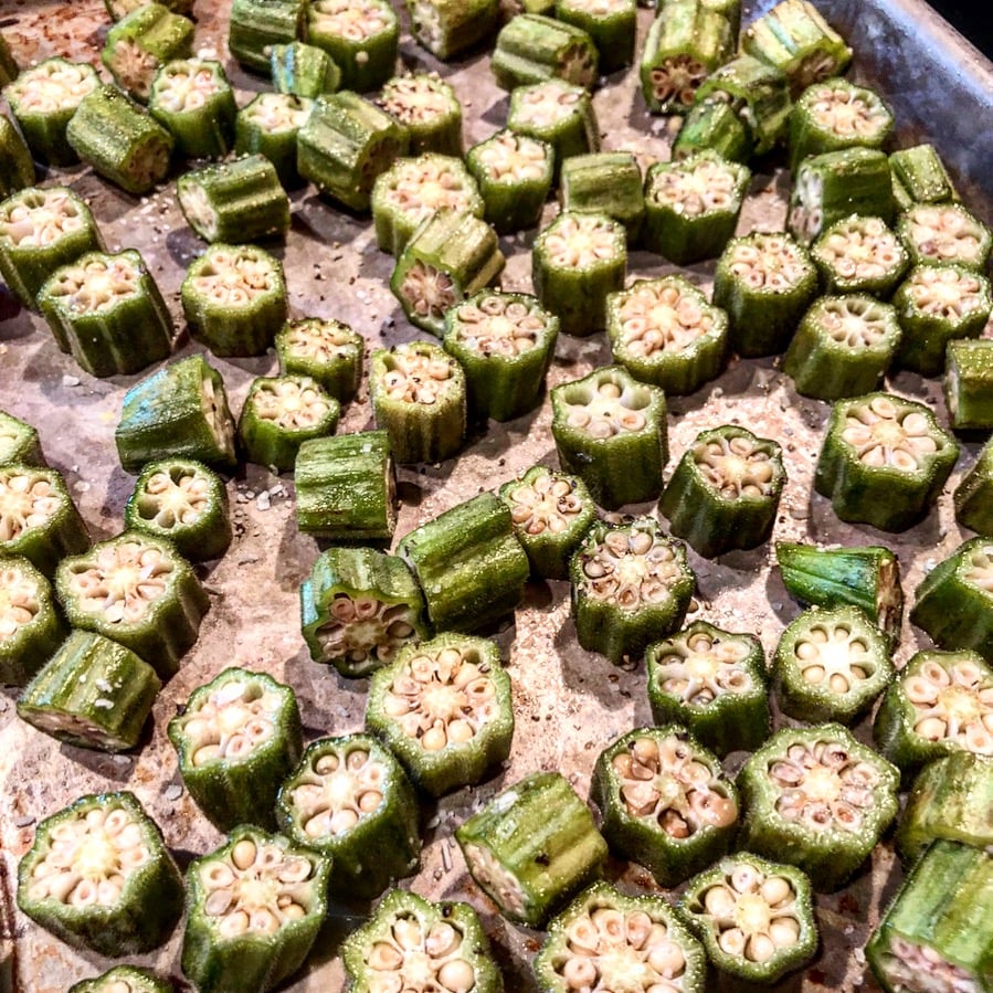 Easy Oven Roasted Okra - Sometimes the simplest dishes are the best! Look for firm, brightly colored pods that are no more than 4" in length.