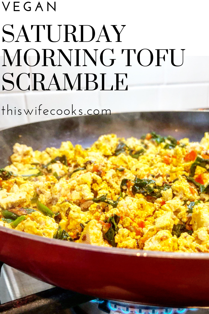 Saturday Morning Tofu Scramble - A quick and easy vegan breakfast tofu scramble the whole family will love! This recipe is very forgiving and easy to customize to what you have on hand. via @thiswifecooks