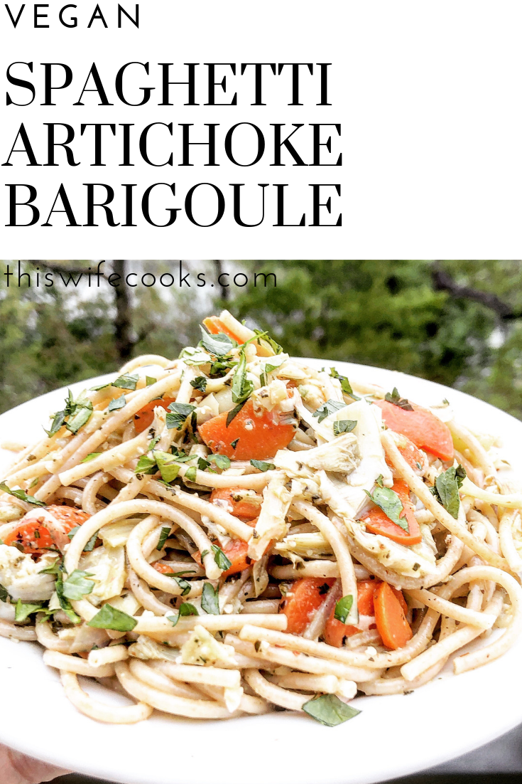 Spaghetti Barigoule is a fancy way of saying spaghetti with artichokes braised in wine, broth, or water with onions, garlic, and carrots. via @thiswifecooks