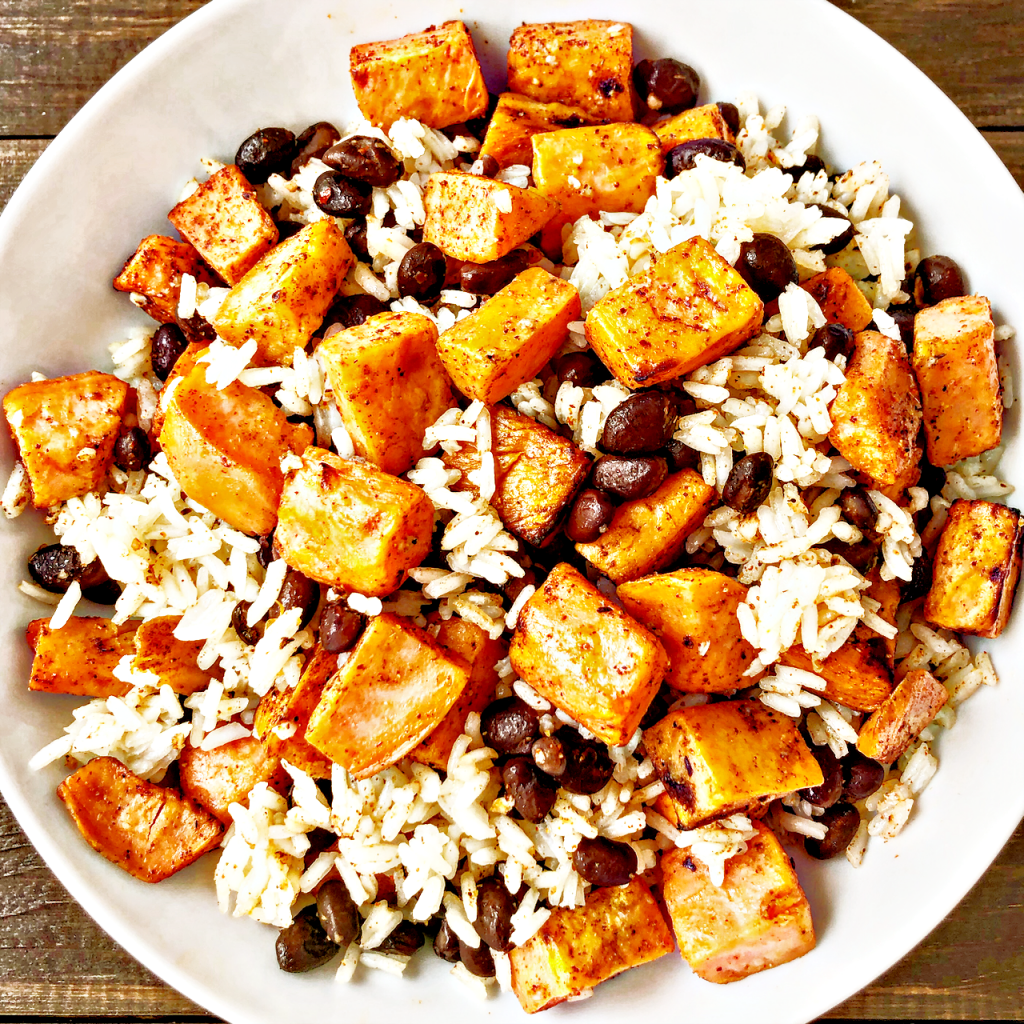 Roasted Sweet Potato, Black Bean & Lime Rice Bowls - A colorful, tasty, satisfying, protein-packed, budget friendly meal on the table in about 30-40 minutes.