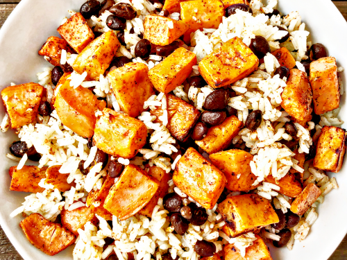 Healing Bowls Recipe - Roasted Masala Sweet Potatoes, Black Rice