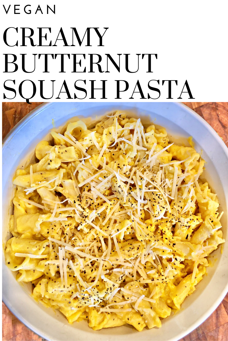 Creamy Vegan Butternut Squash Pasta - Simple & savory, quick & easy pasta with in a creamy sauce of butternut squash, cashews, onions, and spices  A nice holiday alternative to mac & cheese! via @thiswifecooks