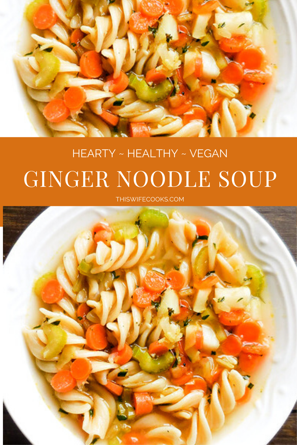 Hearty without being heavy, this aromatic Vegan Ginger Noodle Soup is packed with good-for-you vegetables and herbs. Warm, comforting, and ready to serve in under an hour. | thiswifecooks.com #gingernoodlesoup #noodsouprecipe #gingernoodlerecipes #vegannoodlesouprecipes #vegansouprecipeshealthy #vegansouprecipeseasy #thiswifecooksrecipes #vegangingersoup #veganquarantinemeals via @thiswifecooks
