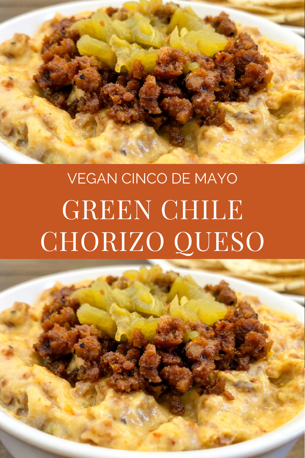 Vegan Green Chile & Chorizo Queso - Loaded with savory flavors of green chiles and chorizo, this hearty and easy to make dip is perfect for Game Day snacking!

#vegancincodemayo #veganqueso #veganmexicanrecipes #vegandip #thiswifecooksrecipes  via @thiswifecooks