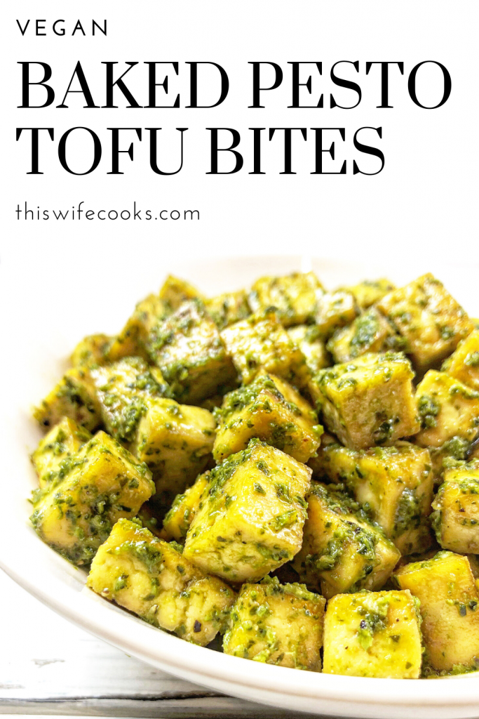 Baked Pesto Tofu - Basil pesto gets tossed with tofu that has been seasoned and roasted with simple spices for a savory dish that is practically effortless.