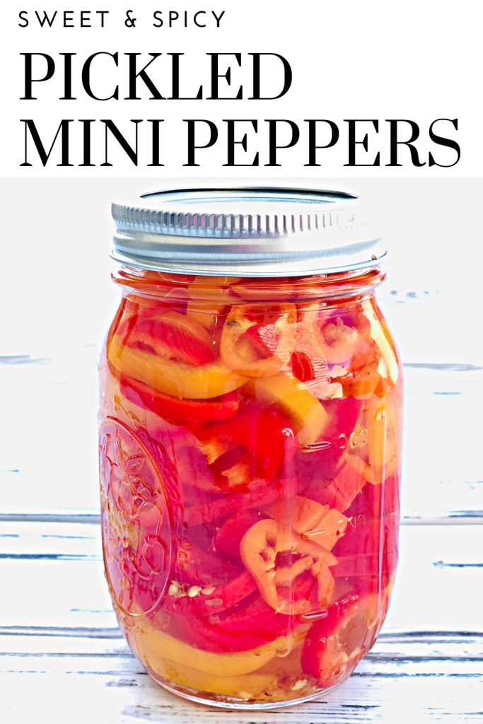Sweet and Spicy Pickled Mini Peppers A quick and easy recipe for pickling peppers! #howtopicklepeppers #canningrecipes #pickledpeppers #whattodowithminipeppers #canningandpreserving #thiswifecooksrecipes