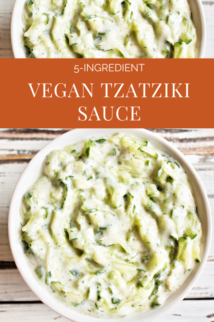 5-Ingredient Vegan Tzatziki Sauce - Add Mediterranean flair to fresh vegetables & pita bread, sandwiches & wraps. Drizzle over falafel, kabobs, burgers, or use as a dressing for salads. #tzatzikisauce #vegansaucerecipes #thiswifecooksrecipes #dairyfreedressing #plantbased
