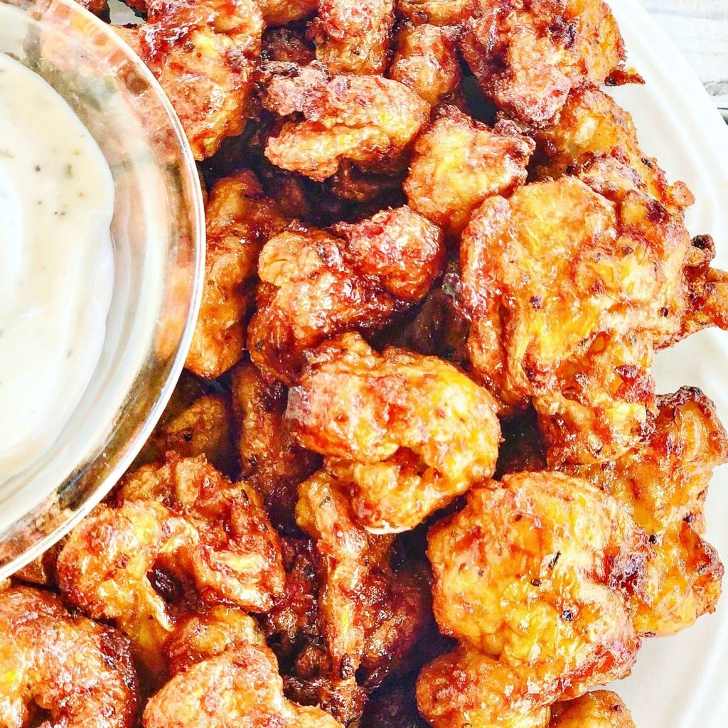 BBQ Cauliflower Bites - Crisp & delicious, finger-licking sticky, air fried BBQ cauliflower - perfect as a party snack, side dish, or entree. Six simple ingredients!