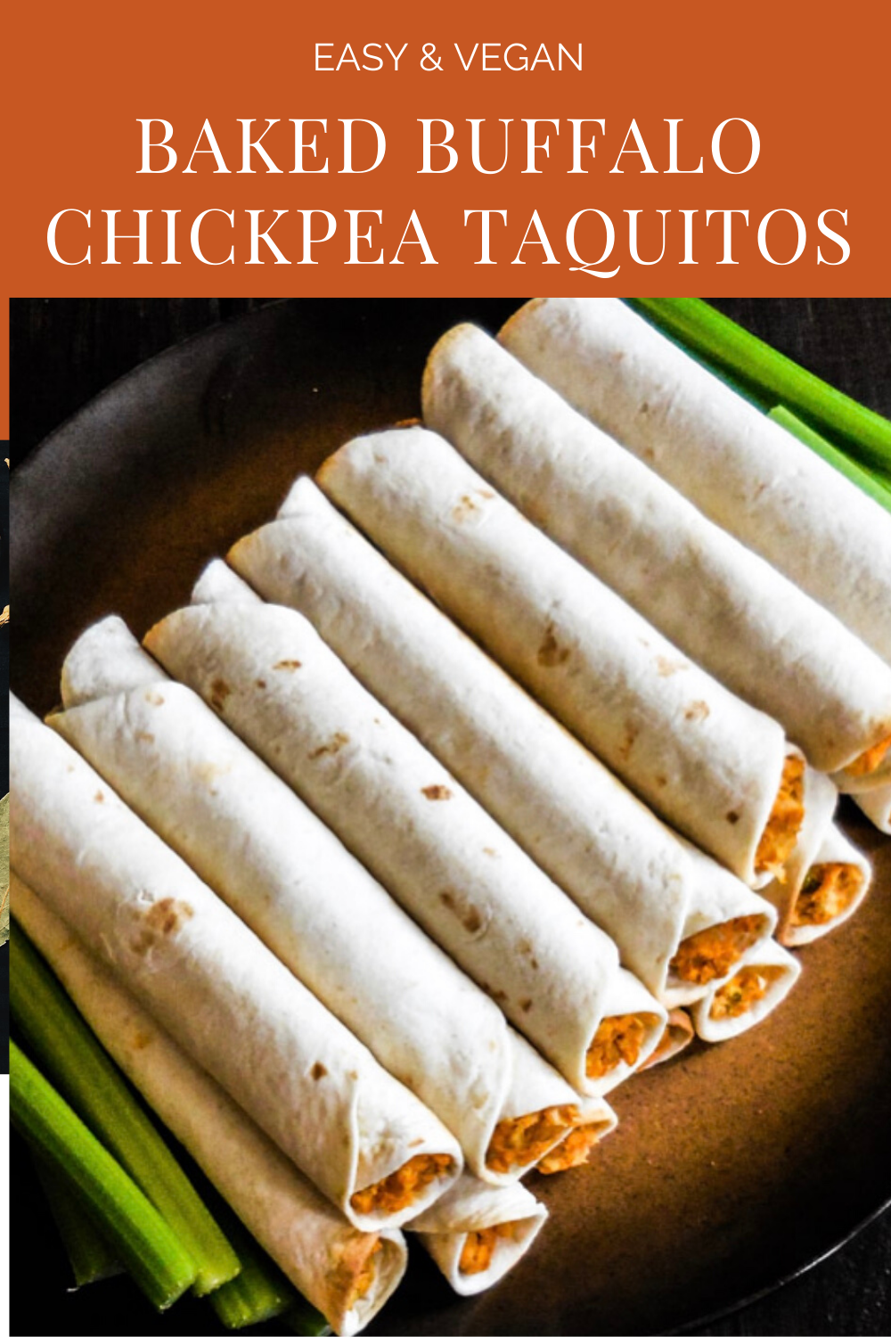 Baked Buffalo Chickpea Taquitos | Perfect finger food for casual get-togethers or snacking on game day! Ready to serve 30 minutes or less, these baked taquitos are super easy to make and always a hit!  via @thiswifecooks
