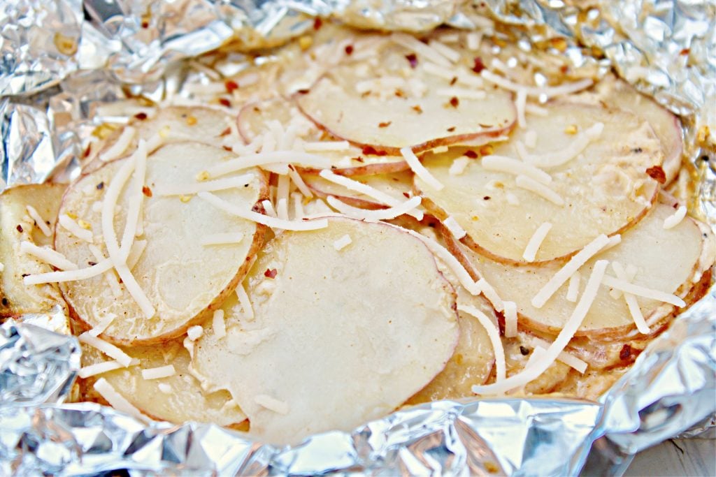 Grilled Garlic and Parmesan Potato Packets ~ Grilled potato foil packets are perfect for camping! They're portable and can be prepped in minutes. You can even assemble the packets a day in advance before putting them on the grill.
