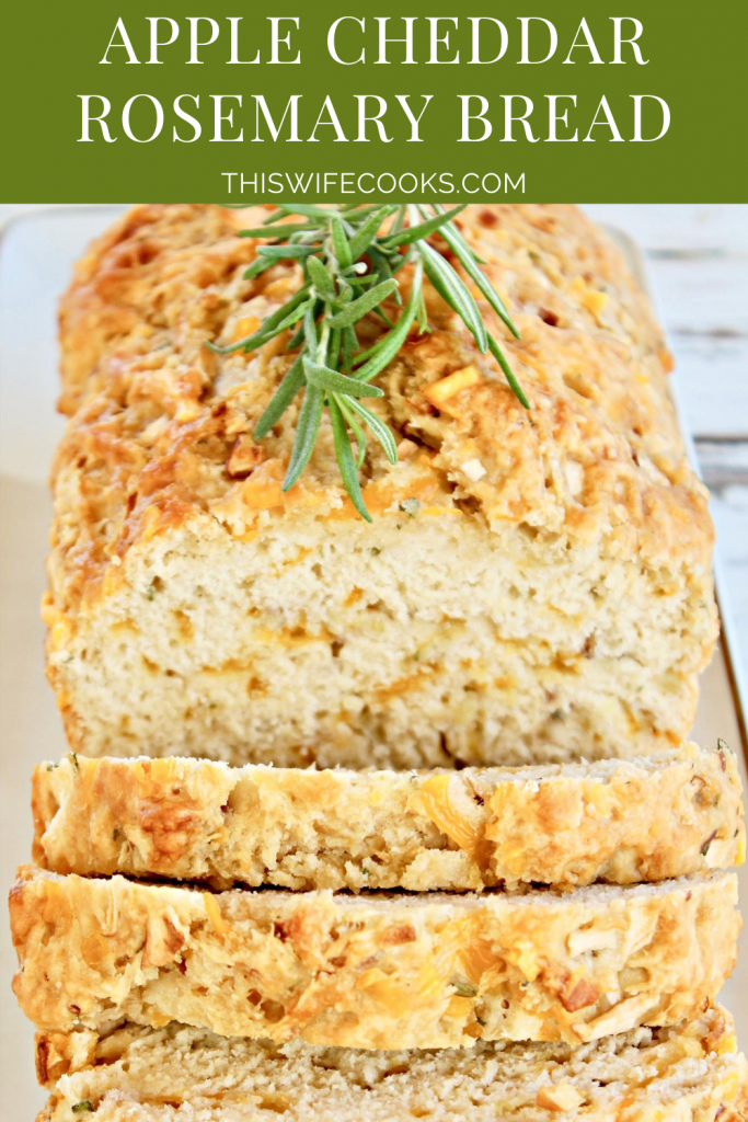 Apple Cheddar Rosemary Bread ~ Sweet and savory beer bread with the classic flavor combination of apples, cheddar cheese, and fresh rosemary. Guaranteed to make your house smell like fall!