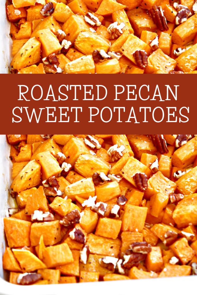 Roasted Pecan Sweet Potatoes - Lightly crisp outside, soft and sweet inside. Sea salt, black pepper, and toasted pecans add savory balance.