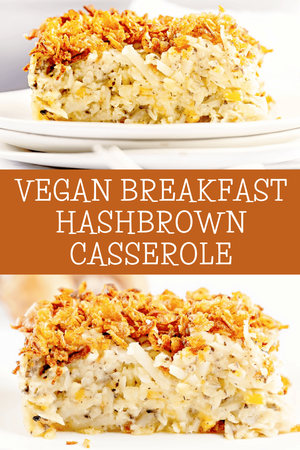 Hash Brown Casserole ~ This easy to make, classic breakfast casserole is dairy-free, contains no canned soup, and is perfect for brunch, holiday breakfasts, baby showers, and more!  Shredded hash brown potatoes are baked in a creamy mixture that includes dairy-free cheeses, sour cream, and fresh mushrooms. All topped off with a layer of fresh and crispy fried onions. via @thiswifecooks