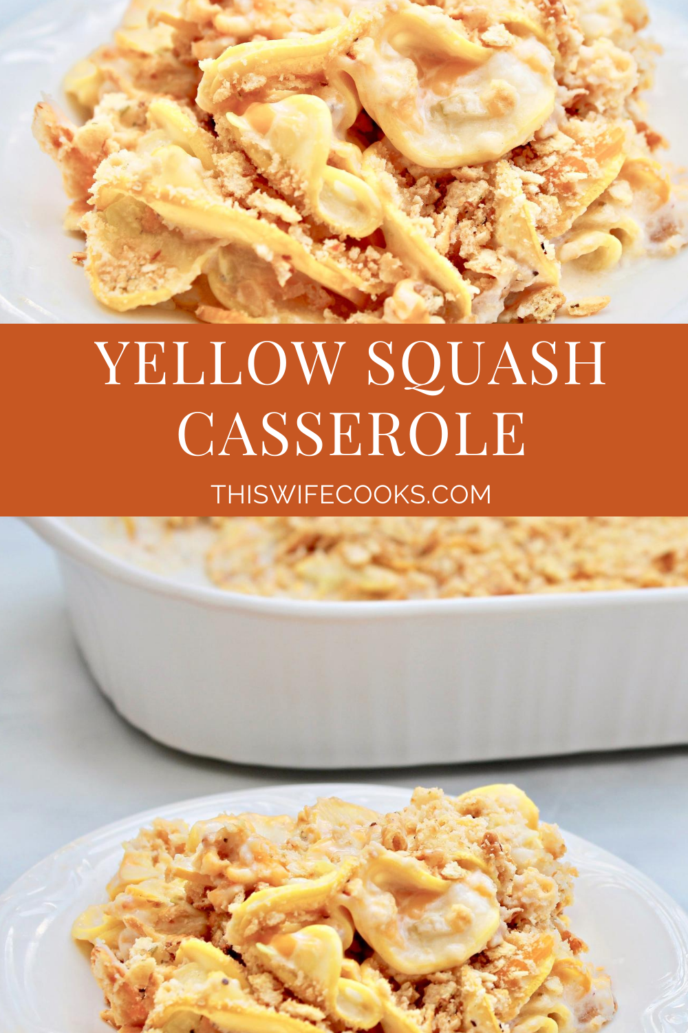 Yellow Squash Casserole ~ Sliced yellow squash baked in a creamy, cheesy sauce and topped with a simple and savory butter cracker crust. This Southern classic can be served as a main dish or side dish and is perfect for potlucks and barbecues. via @thiswifecooks