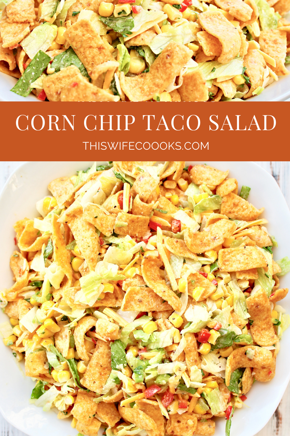 Corn Chip Taco Salad ~ This classic summer salad is great for casual dinners and potlucks. Ready to serve in about an hour. via @thiswifecooks