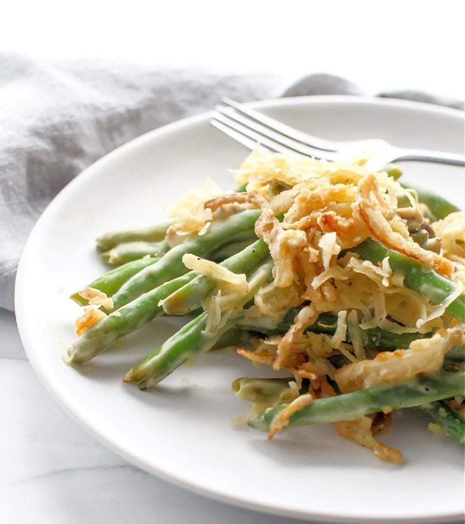 Green Bean Casserole ~ This traditional Thanksgiving casserole is made with all plant-based ingredients and it's everything you love about the classic!
