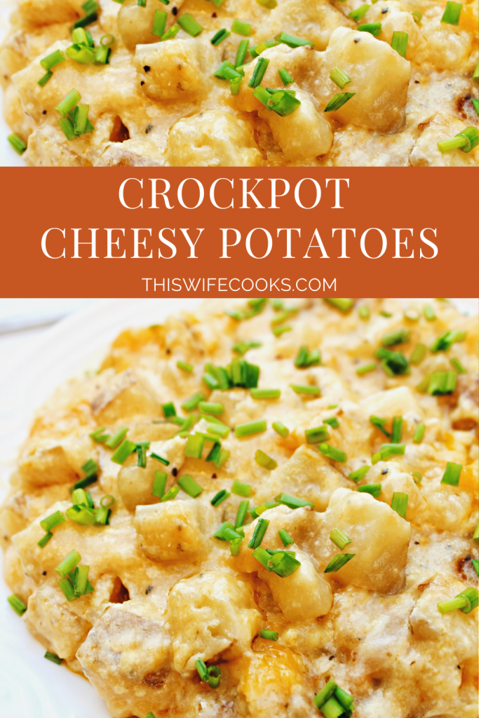 Crockpot Cheesy Potatoes are rich, creamy, and ultra cheesy! Made with fresh Russett potatoes in a savory homemade dairy-free cheese sauce.