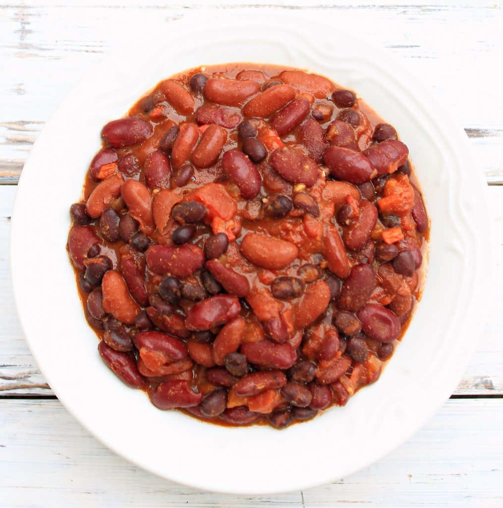 Three Bean BBQ Chili ~ This hearty and healthy chili is packed with protein and ready to serve in about an hour.