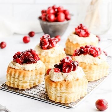 Cranberry Puff Pastry Shells ~ Baked puff-pastry shells filled with homemade, orange-infused tofu ricotta and tangy, sweet-roasted cranberries are a tasty treat that is both easy and elegant.