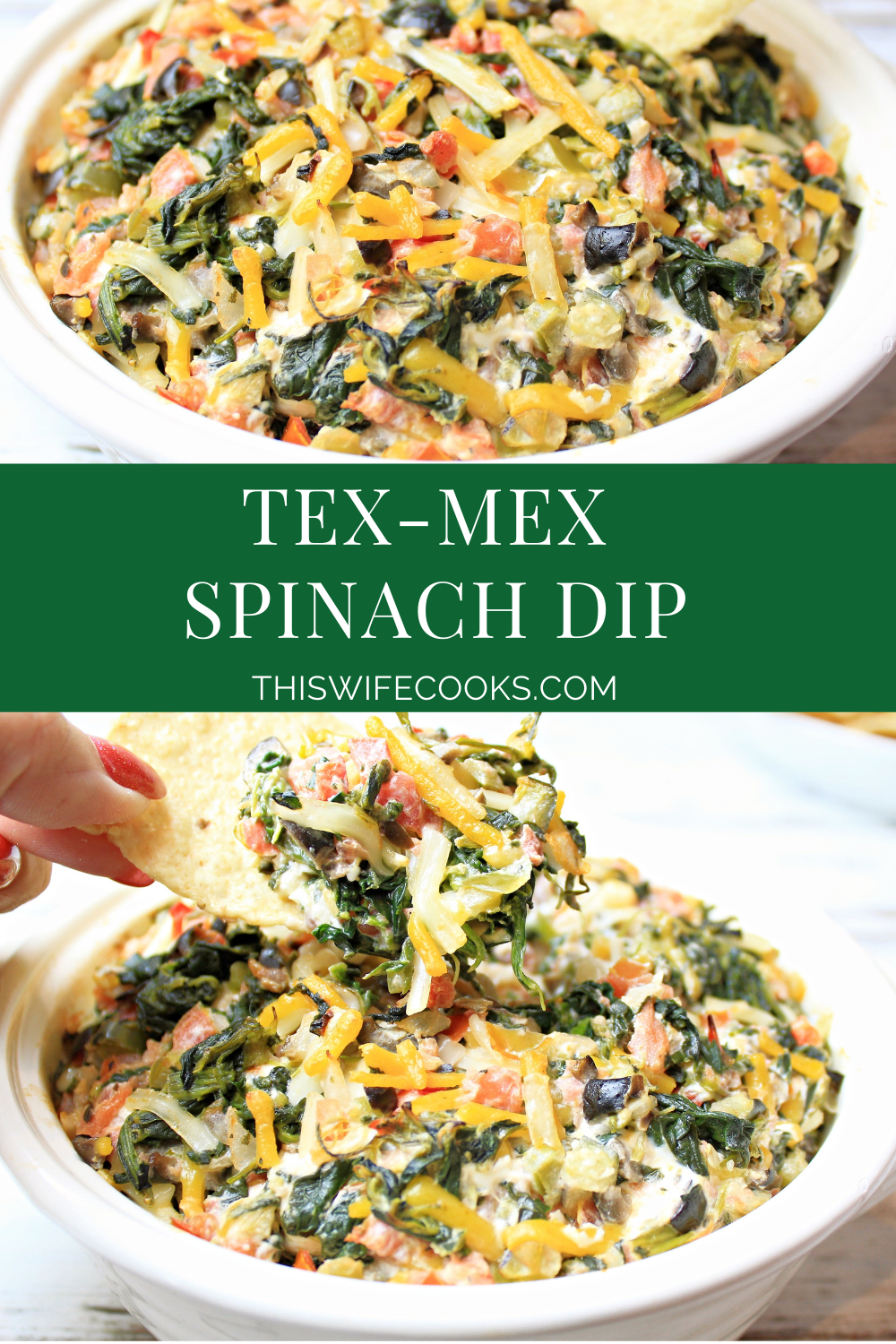 Tex-Mex Spinach Dip ~ 

This warm spinach dip is a kicked up version of the classic appetizer and party food! via @thiswifecooks