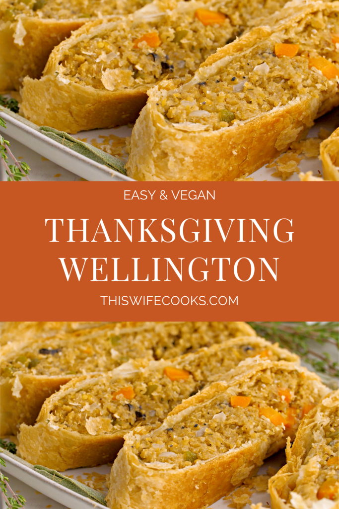 Vegan Thanksgiving Wellington - Loaded with savory quinoa, garbanzo beans, and veggies then wrapped and baked in puff pastry, this hearty plant-based holiday roast is loved by vegans and carnivores alike!