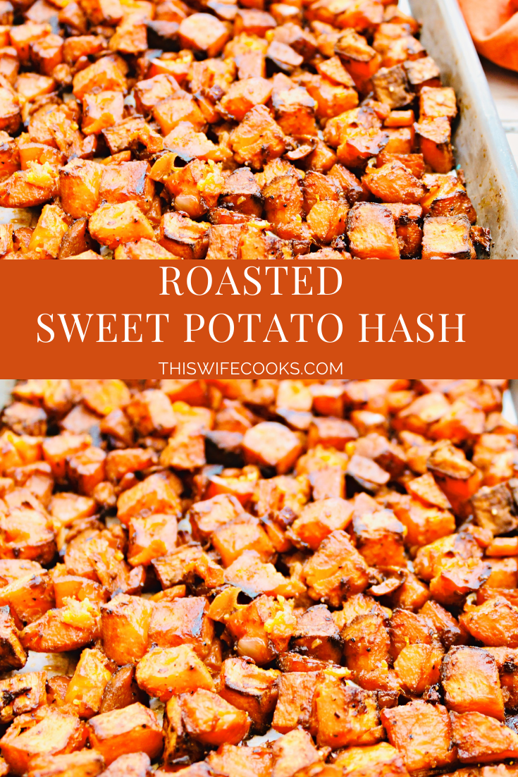 Cubed sweet potatoes tossed with red onion, smoked paprika, and simple seasonings then roasted in the oven for about 45 minutes. This sheet pan recipe is super easy and perfect for brunch or breakfast-for-dinner night! via @thiswifecooks