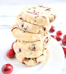 Cranberry Orange Shortbread Cookies ~ Classic fall and holiday flavors in a buttery, easy to make, slice and bake cookie. Perfect for gifting!