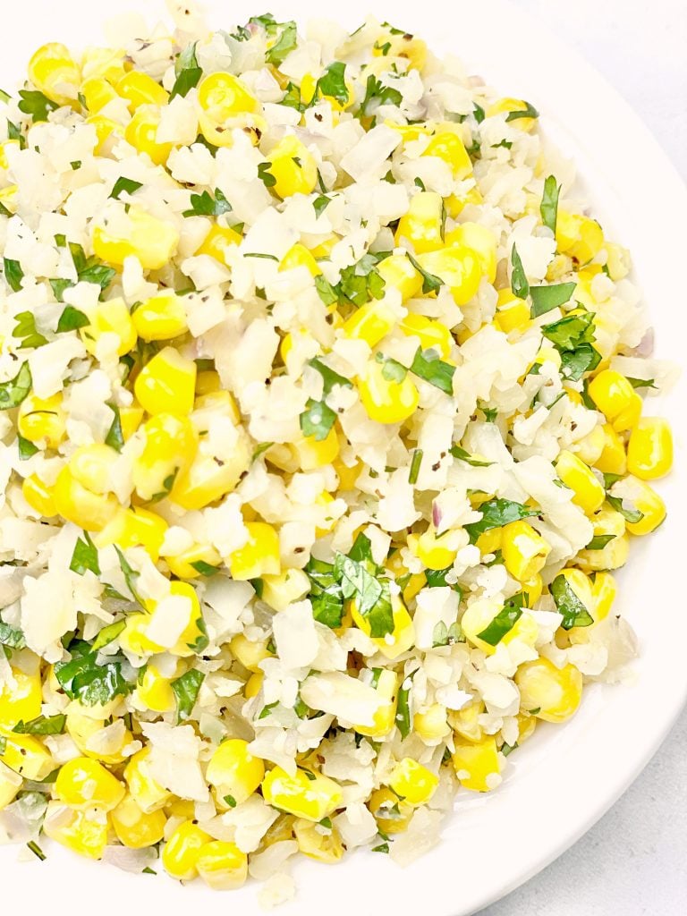 Corn and Cilantro Cauliflower Rice ~ An easy low-carb dish that is light, flavorful, and ready to serve in 15 minutes or less!